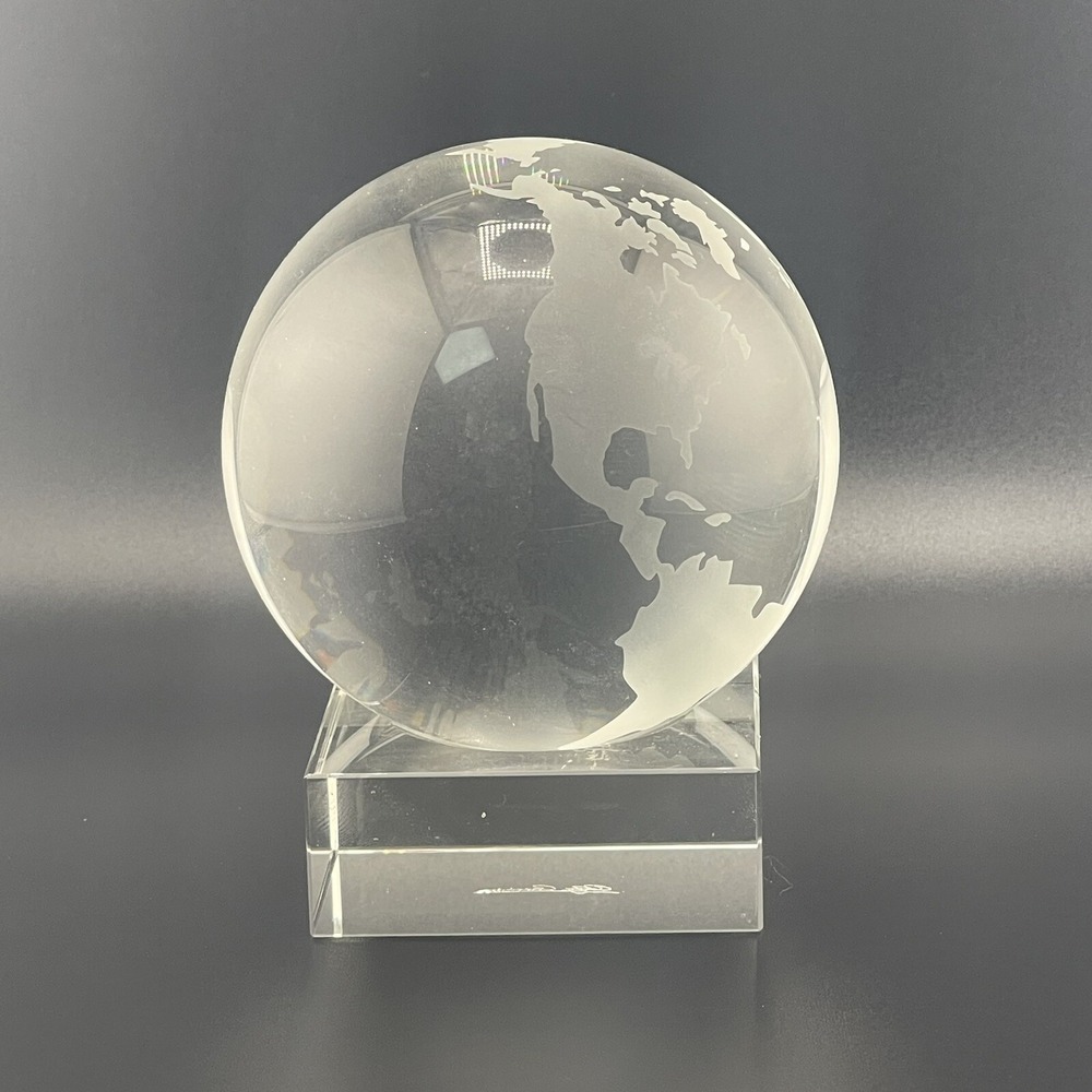 Oleg Cassini Crystal World Globe Earth Paperweight Orb With Base
